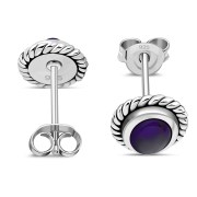 Medium Oval Amethyst Stone Stud Silver Earrings, e335